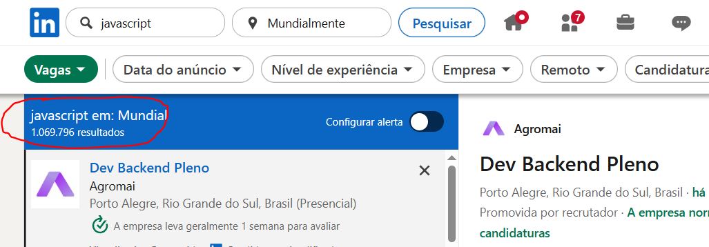 Vagas JavaScript no LinkedIn